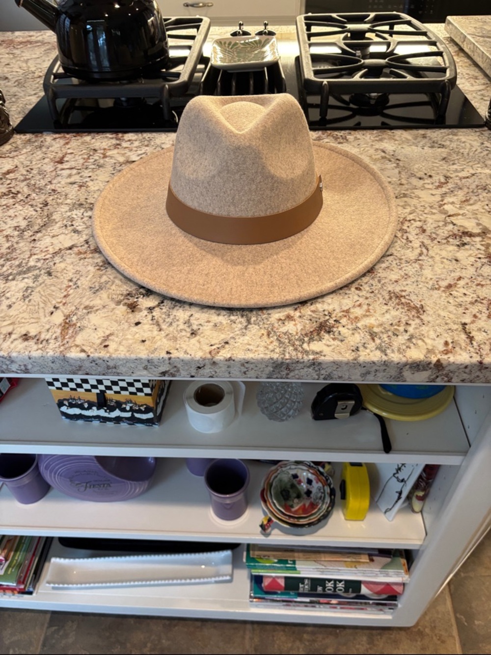 Francesca's Collections Beige Wool Fedora with Tan Band